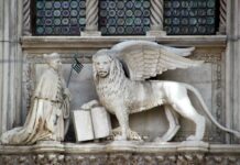 Mark’s Gospel is True History The winged Lion of St Mark Statue at St Mark's Basilica in Venice, Italy.