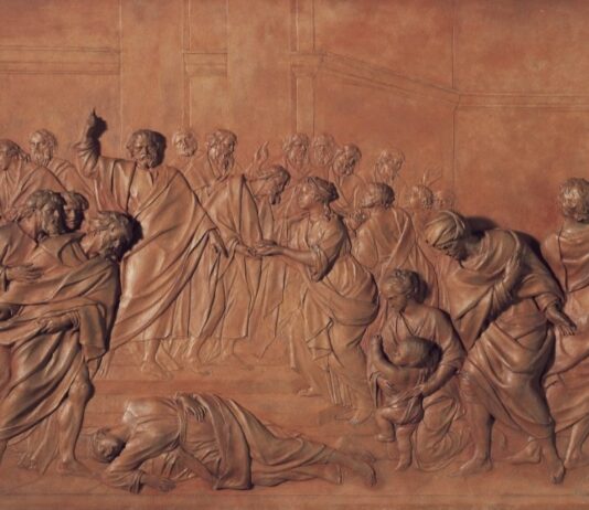 Ananais and Sapphira: a lesson of Acts 5 Bas relief sculpture of the death of Sapphira from Acts chapter 5