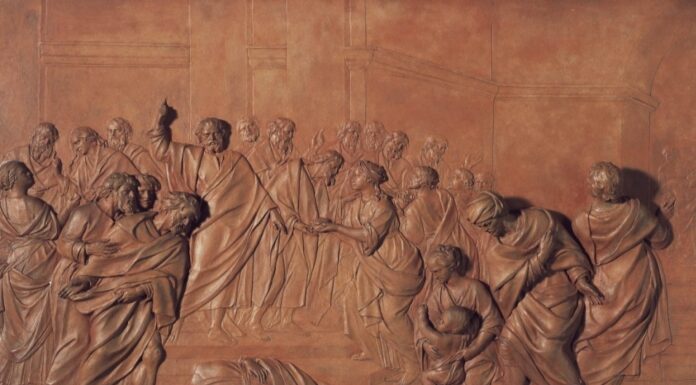 Ananais and Sapphira: a lesson of Acts 5 Bas relief sculpture of the death of Sapphira from Acts chapter 5