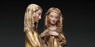 CST Rosary: The Visitation Wooden statues of the Blessed Virgin greeting her Cousin Elizabeth