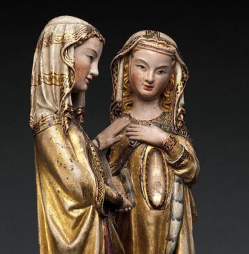 CST Rosary: The Visitation Wooden statues of the Blessed Virgin greeting her Cousin Elizabeth