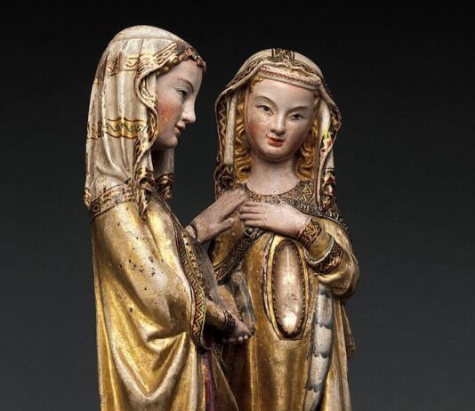 CST Rosary: The Visitation Wooden statues of the Blessed Virgin greeting her Cousin Elizabeth