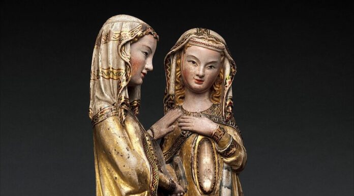 CST Rosary: The Visitation Wooden statues of the Blessed Virgin greeting her Cousin Elizabeth