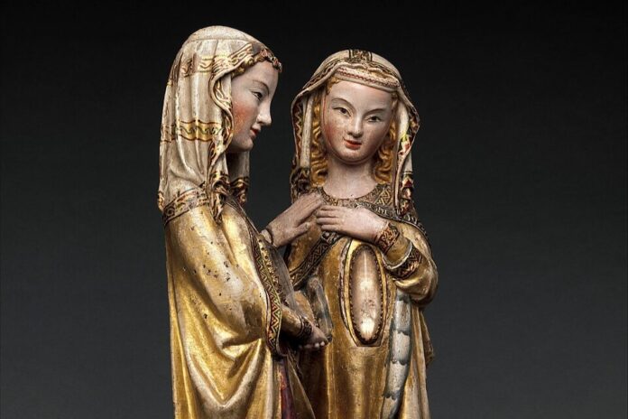 Wooden statues of the Blessed Virgin greeting her Cousin Elizabeth