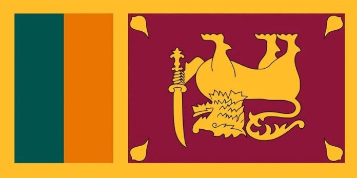 A Sri Lankan flag, upside down to indicate distress