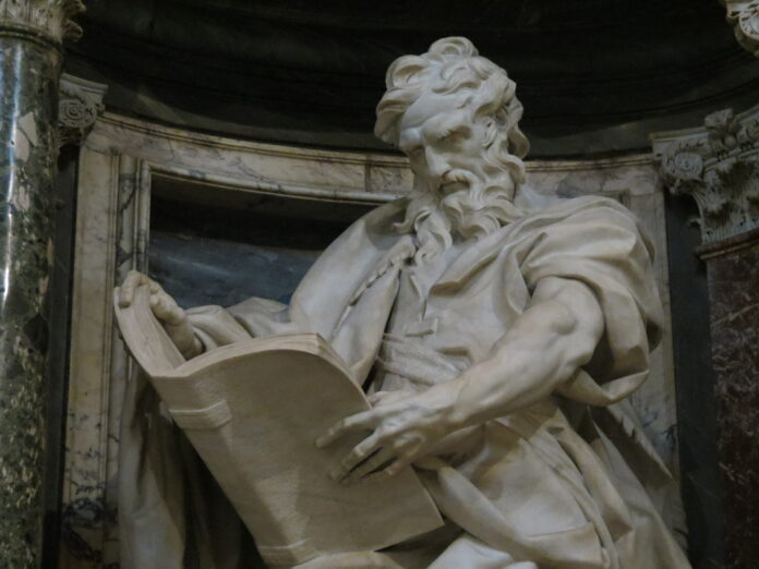 Rusconi statue of St Matthew holding a large tome
