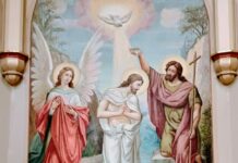 Be reasonable! Surrender to faith. Fresco of St John baptizing Christ.