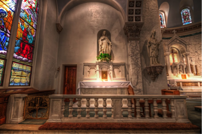 Marian altar with rail at St. Patrick’s Church, Nashua, New Hampshire (the Topping’s home parish).