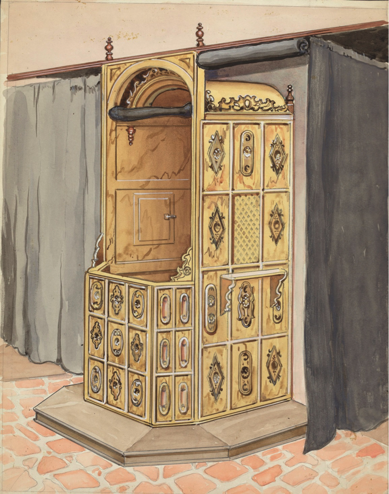 A 1935 watercolor of a simple—though not simplistic—confessional box, by the American artist Harry Wadell (courtesy of the National Gallery of Art, Washington, D.C.).