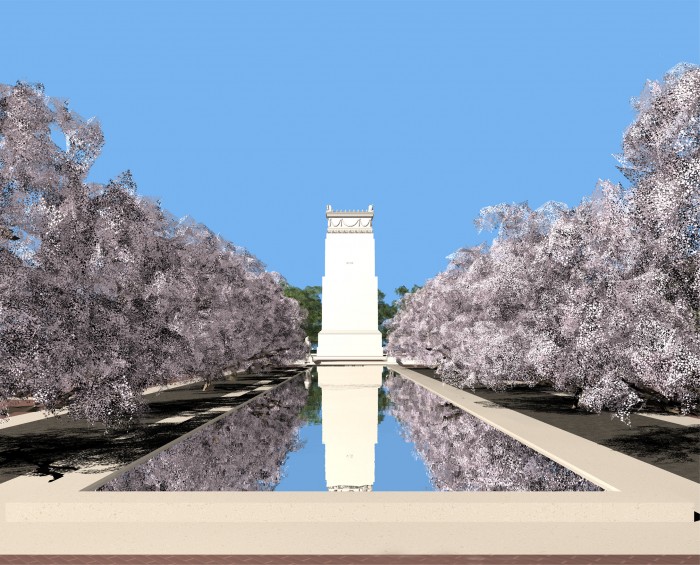 Competition entry for the September 11 Pentagon Memorial. View from the entry to the south.