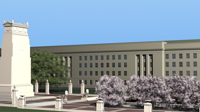 Competition entry for the September 11 Pentagon Memorial. View from the west.