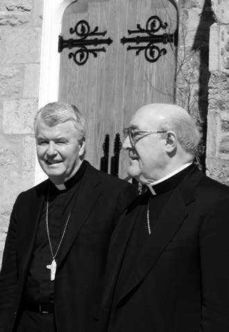 Bishop McGrattan and Bishop De Angelis in front of St. Peter’s Cathedral.